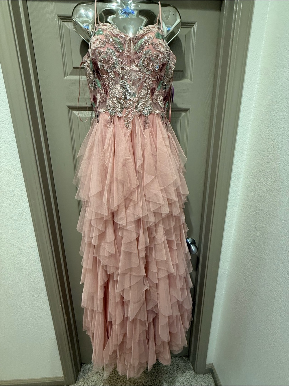 NWT Windsor Blush Pink Beaded Ruffled Maxi Dress
